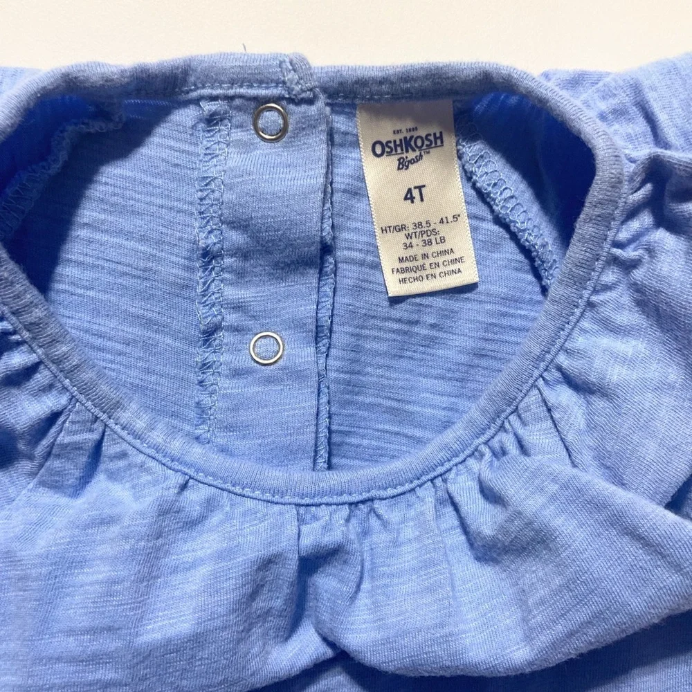Oshkosh Toddler Girls 4t Flutter Sleeves Light Blue Shirt Top NEW